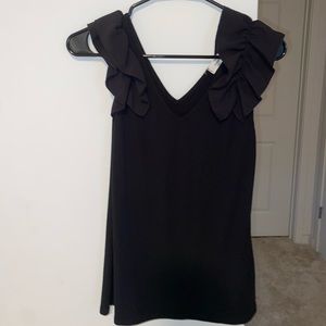 Black top with ruffles on sleeves